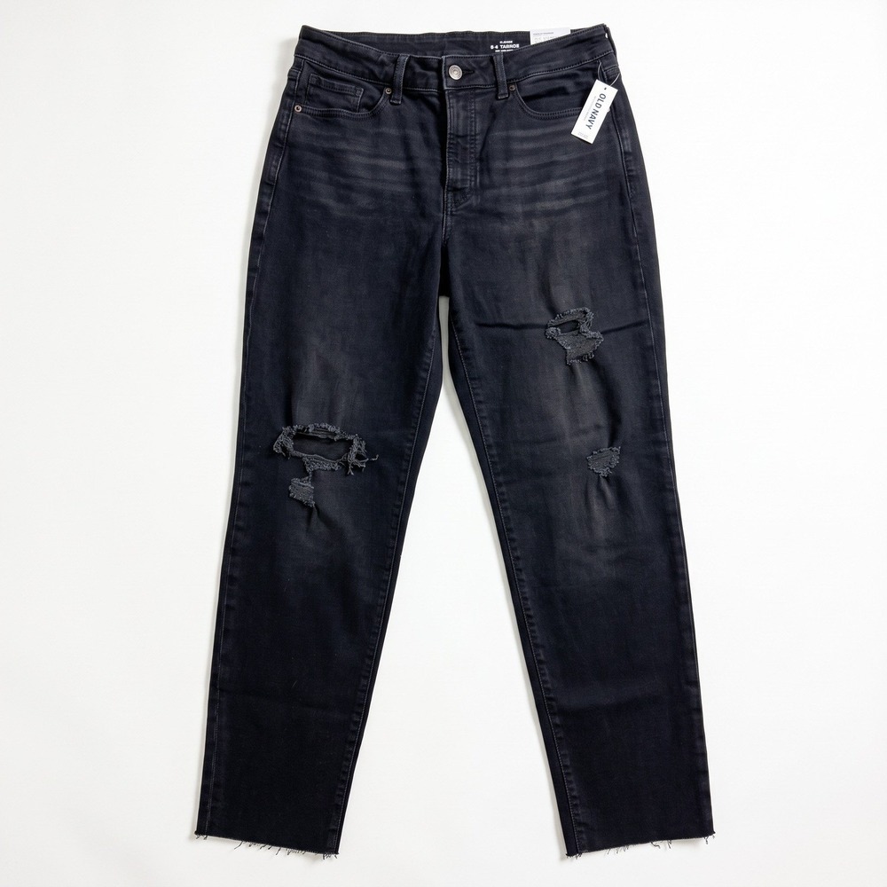 Old Navy Womens 8 Black O.G. Straight High-Rise Jeans Distressed Casual Grunge